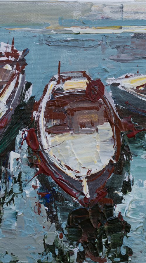 Boats - Original acrylic painting by Anastasiia Valiulina