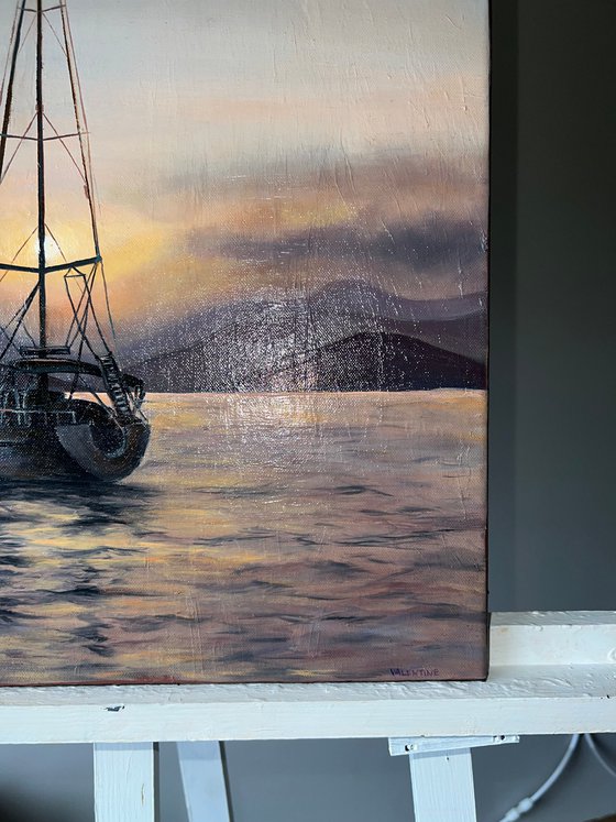 "Peace" - sailboat at sunset seascape