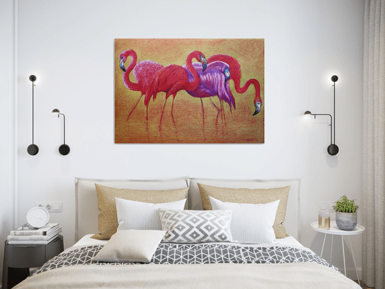 Flamingo on Gold -Blazing Gradient