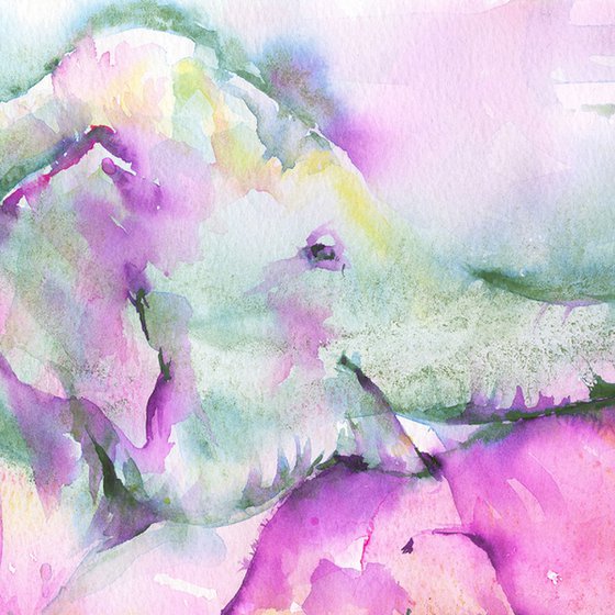 Elephant Painting, Mother and Baby, Watercolour Painting, Elephant Wall Art
