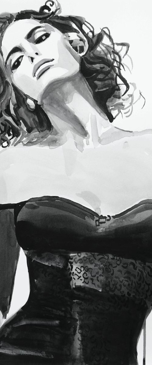 Woman in a Black Dress / 42 x 29.7 cm by Alexandra Djokic