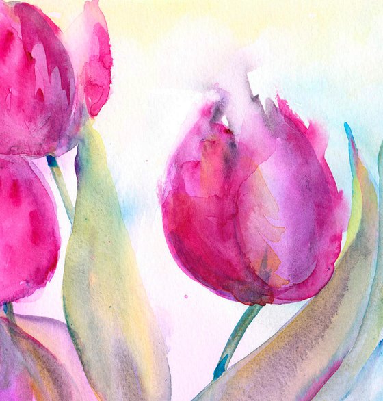 Tulip painting, Original watercolour painting, Floral wall art