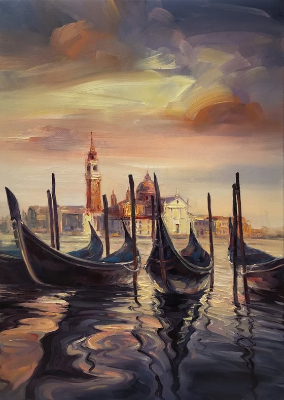 "Sunset in Venice" original oil painting 70x50