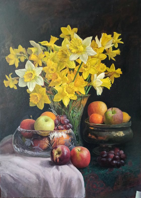 Fruits and daffodils