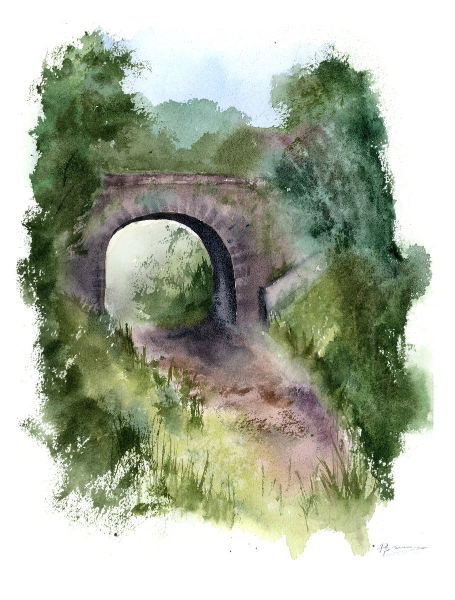 Impressionistic Watercolour , Bridge In The Forest By Olga Tchefranov (Shefranov), 11 X 15, Artwork For Sale On Artfinder