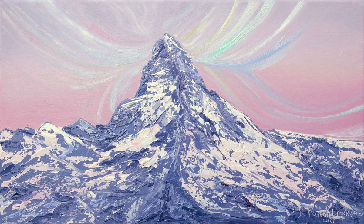 Landscape Oil Painting By Nino Ponditerra, 16 X 10", Matterhorn. Winter Sunset, Original Artwork