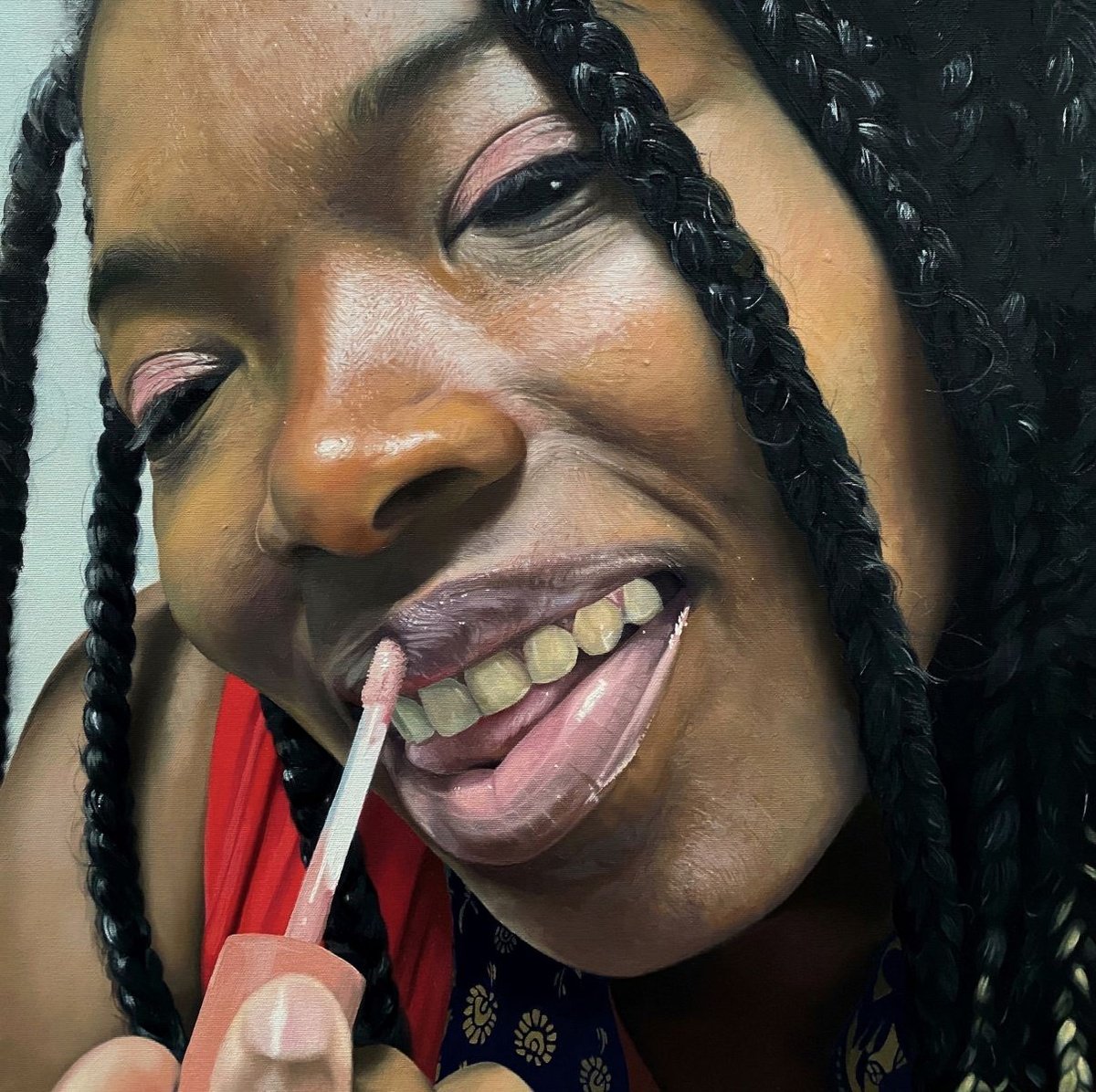 Photorealistic Portrait Oil Painting By Andrew Newton, 25 X 25, Lip Gloss, Original Artwork