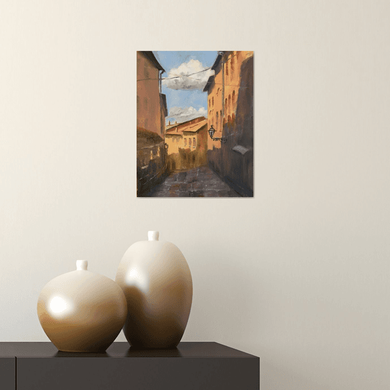 Original Cityscape Oil Painting - Streetscape in Tuscany
