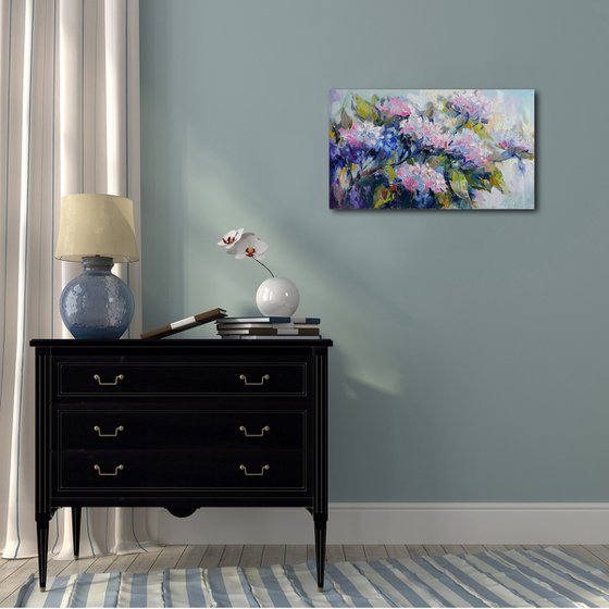 Painting Hydrangeas, Bouquet of flowers, flowering hydrangea