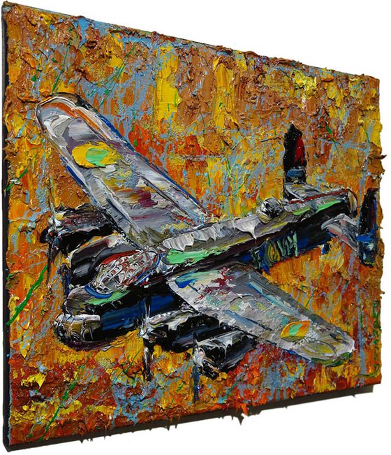 Original Oil Painting Abstract Aviation Expressionism Plane Pilot