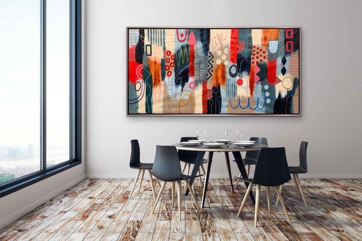 Organic Abstract Acrylic Painting By Rashna Hackett, 72 X 37", The Fortune Teller 3, Original Artwork