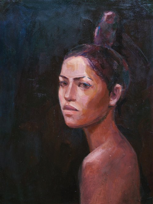 Young Woman with a Bun in Her Hair by Anna Khaninyan