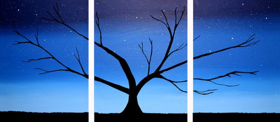 Tree in Blue 3 panel canvas wall abstract 54 x 24