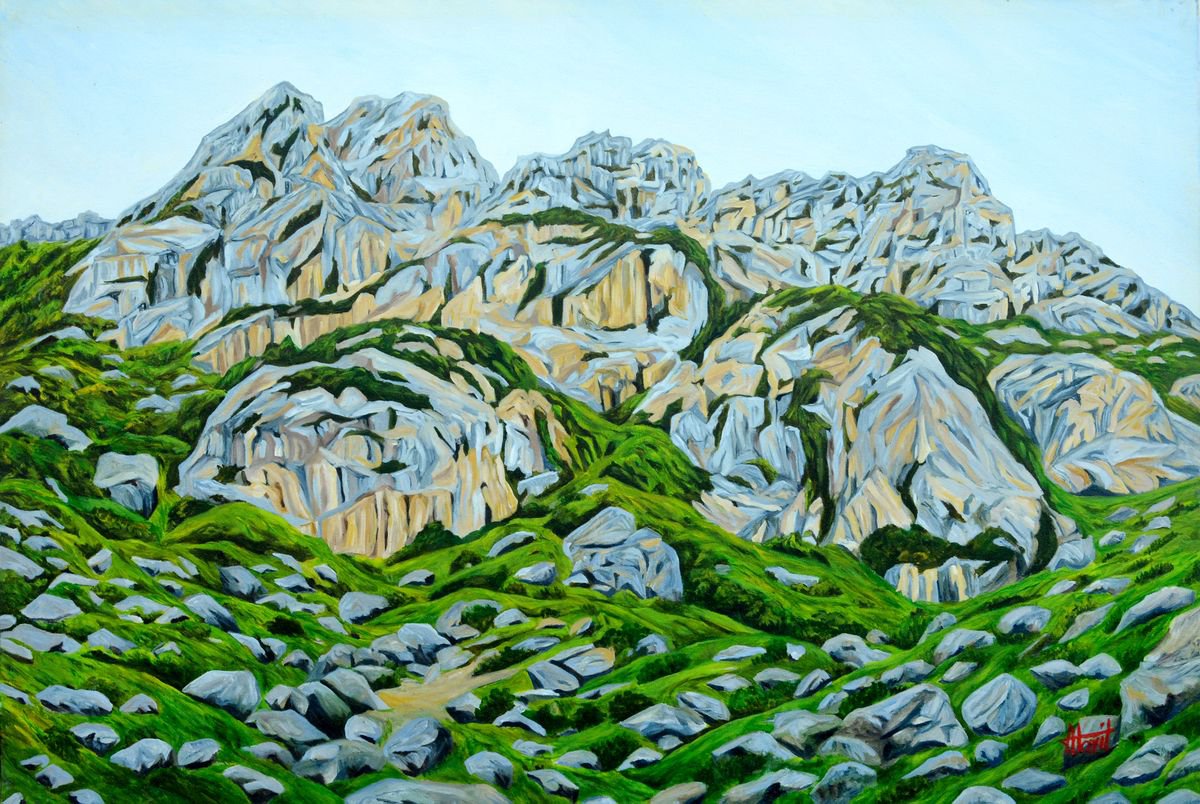Expressive Landscape Oil Painting By Ajay Harit, 45 X 30, Grey Mountains, Original Artwork
