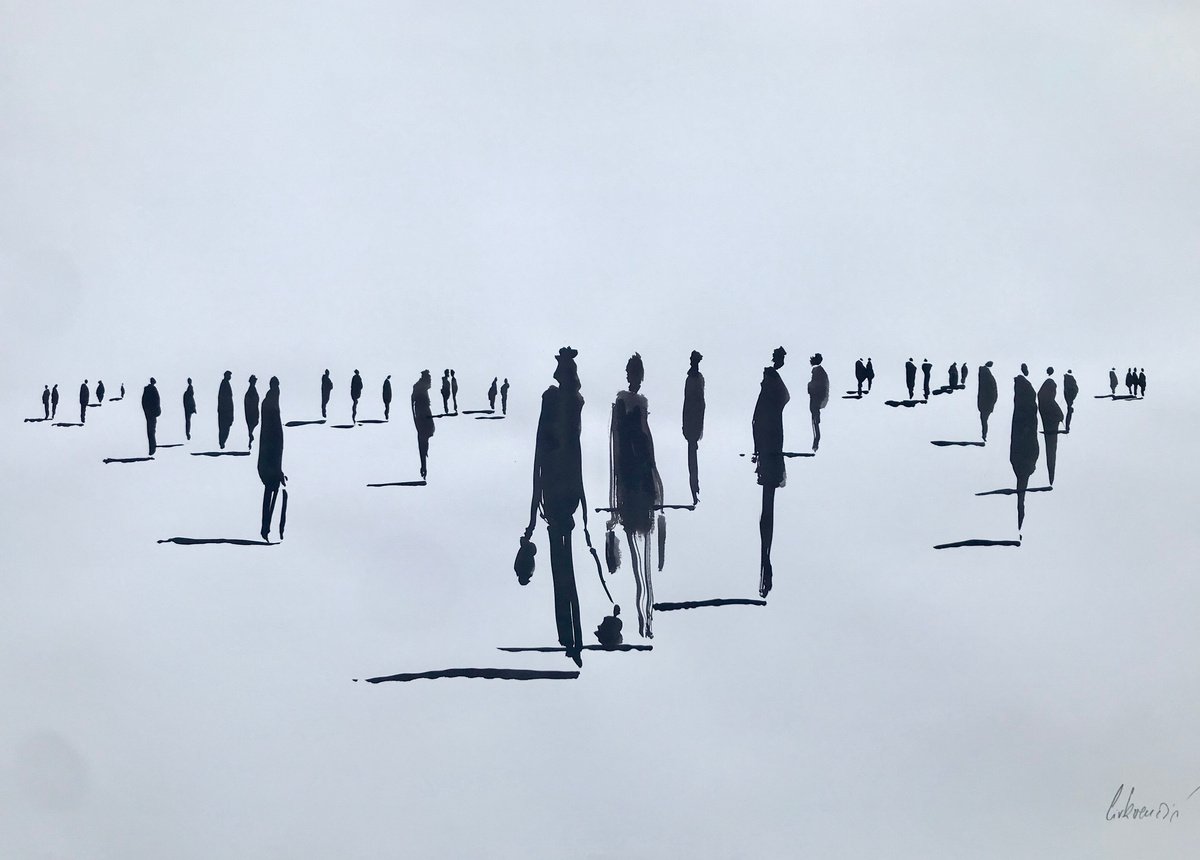 Portrait Ink Drawing By Tihomir Cirkvencic, 39 X 28", Impact Figures #22, Original Artwork