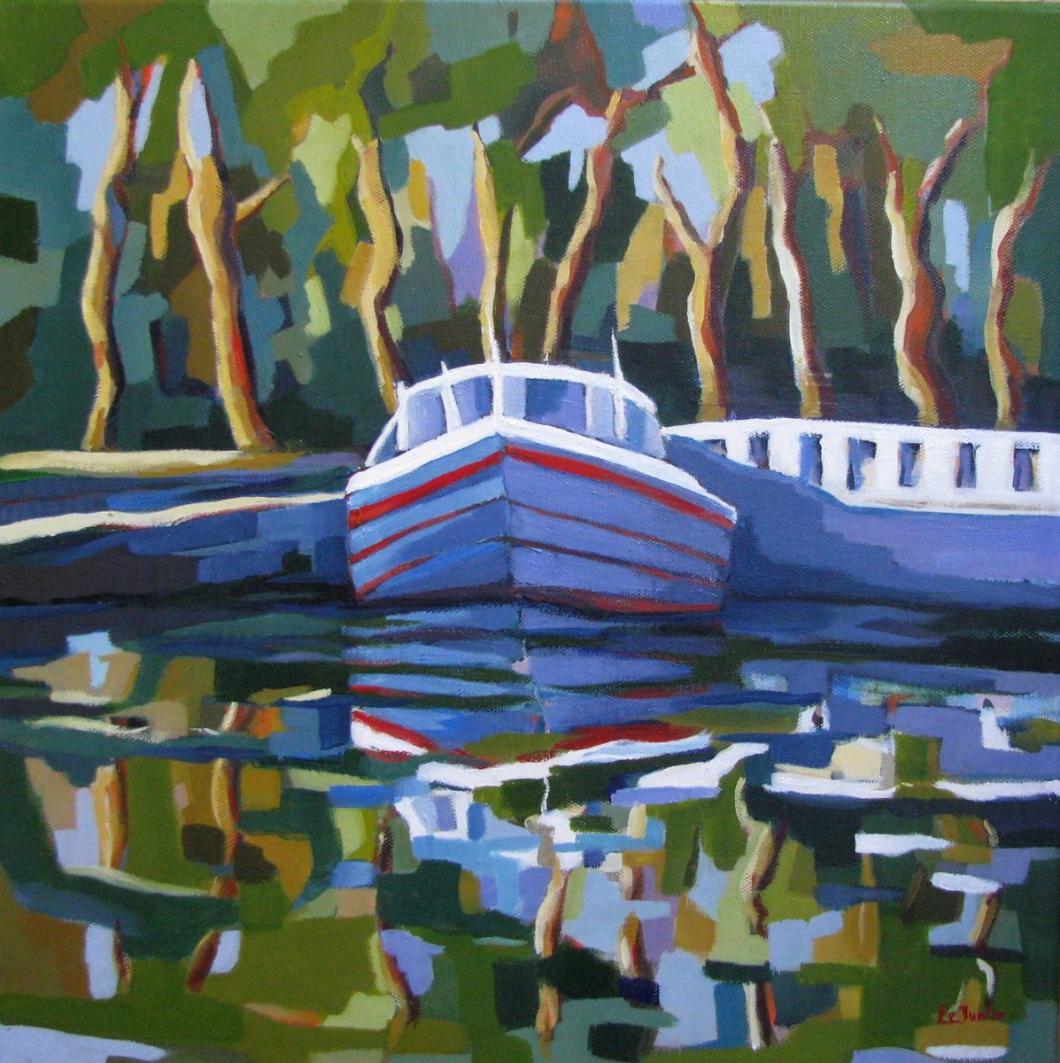 Impressionistic Landscape Oil Painting By Jean-Noel Le Junter, 16 X 16, France, Canal Du Midi, Original Artwork