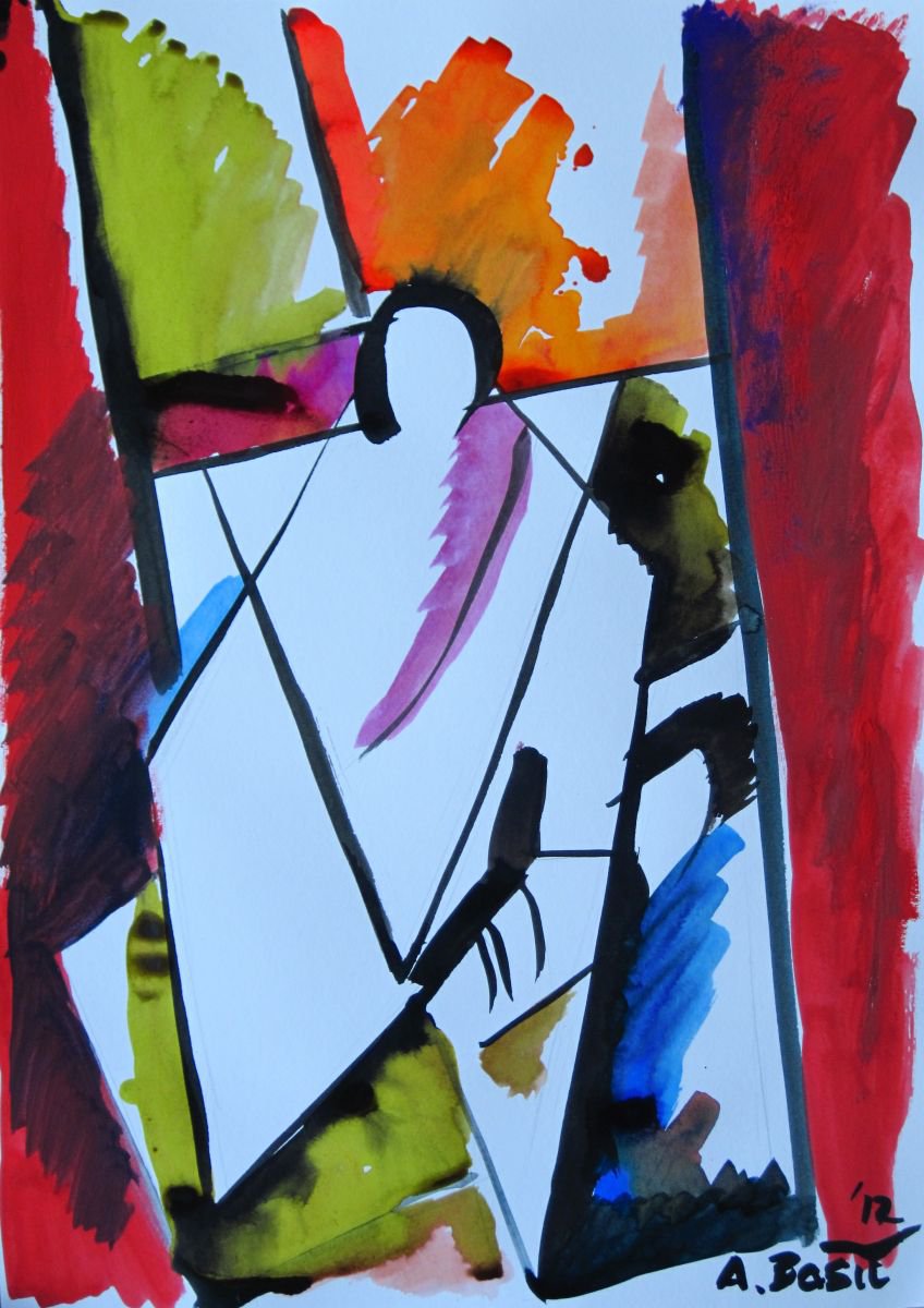 Geometric Portrait Ink Drawing By Aleksandar Basic, 12 X 17, Newspaper, Original Artwork