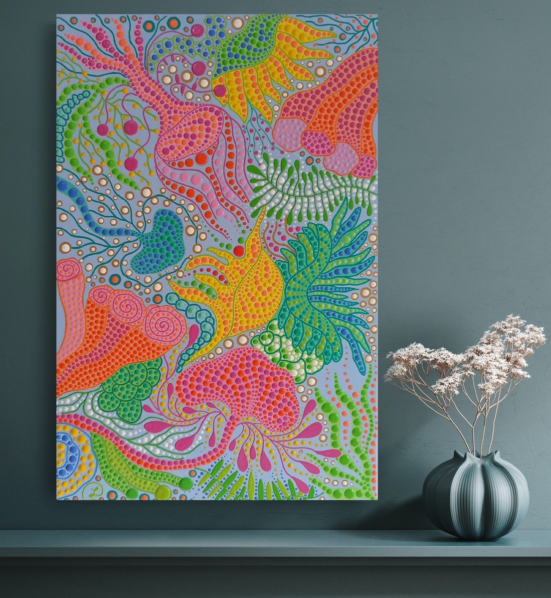 Expressive Landscape Acrylic Painting By Oxana Lazari, 16 X 24", Corals, Original Artwork