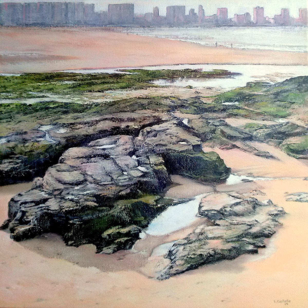 San Lorenzo Beach-Gijon 50x50 cms by TOMAS CASTAi?O