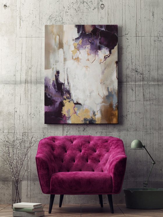"Bloom" Purple beige abstract acrylic art