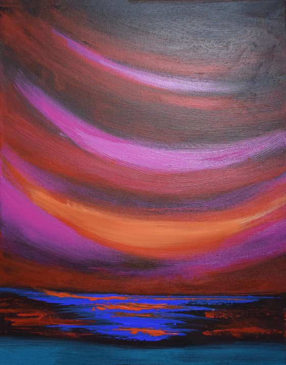 Seascape painting purple skies