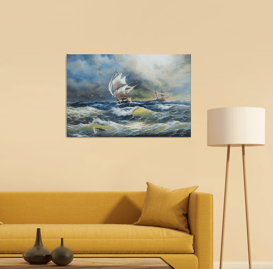 Restless sea (60x90cm, oil painting)