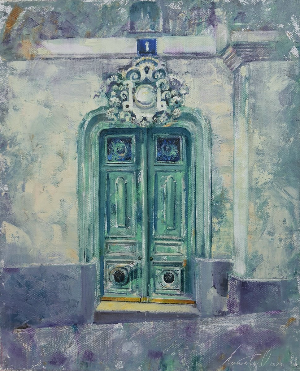 Cityscapes Oil Painting By Olha Laptieva, 13 X 16", Mysterious Door In Paris, Original Artwork