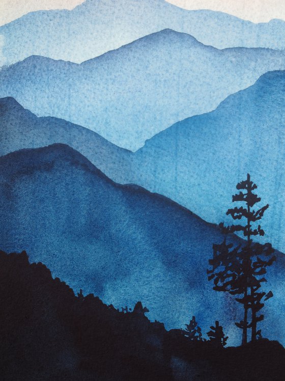 Sunrise in the mountains I - original watercolor artwork