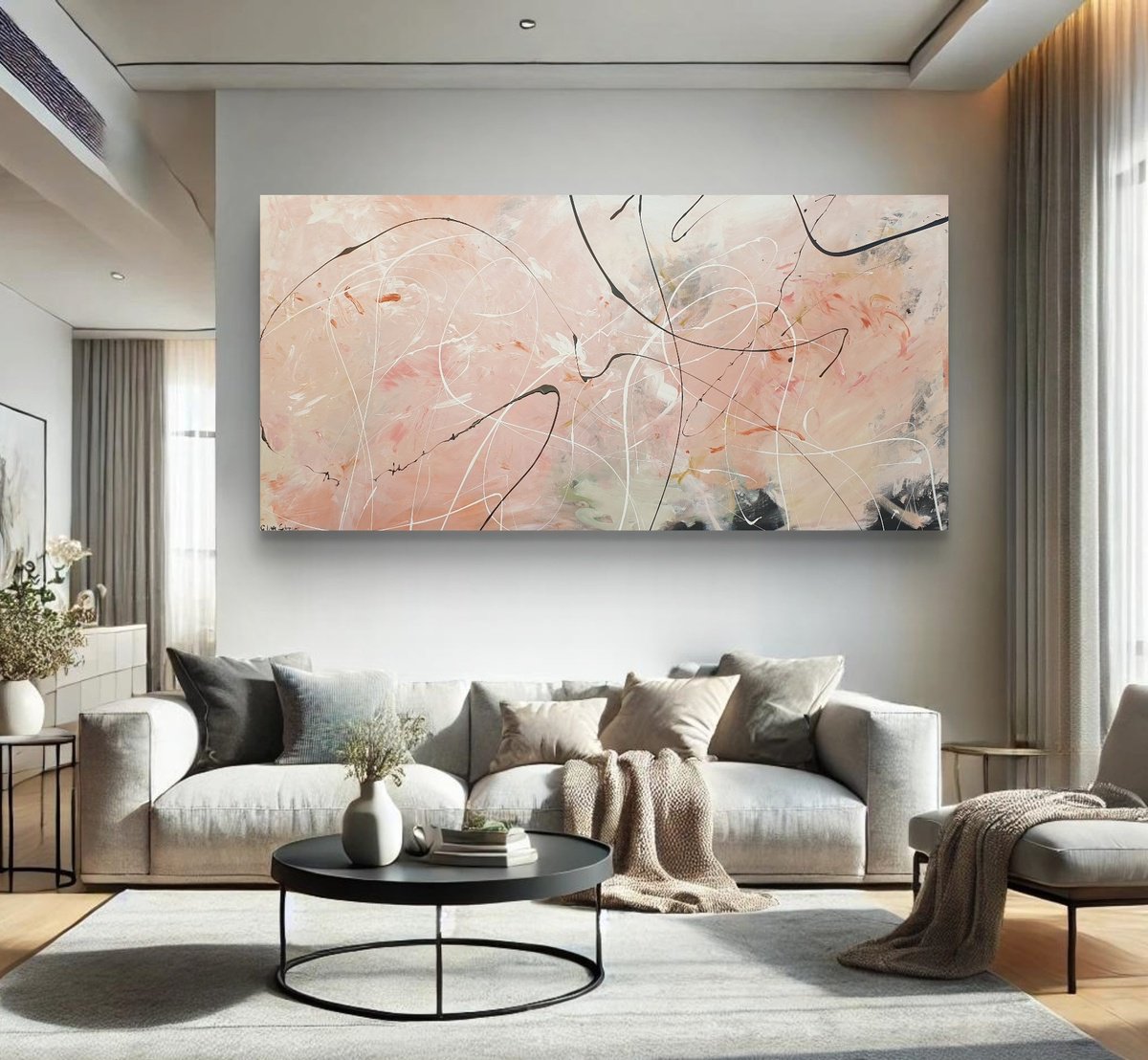 Abstract Acrylic Painting By Gabriela Azar Schreiner, 74 X 39, Good Morning, Original Artwork