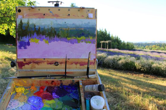 Mountainside Lavender Adagio - abstracted plein air lavender evening