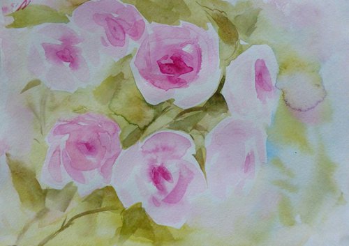 morning roses, watercolor painting 30x21 cm by Nastasia Chertkova