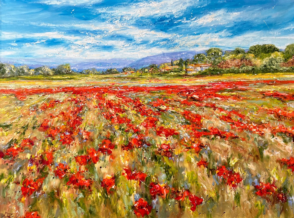 Impressionistic Landscape Oil Painting By Diana Malivani, 47 X 35, La Symphonie..., Original Artwork