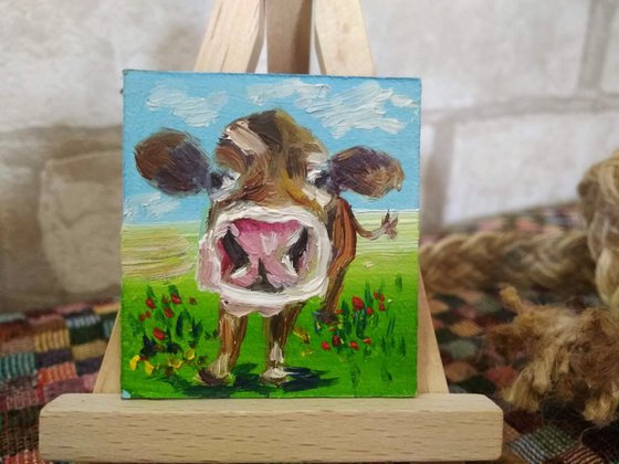 Cute cow miniature painting