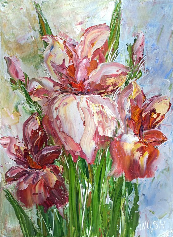 Flowers (24x30cm, oil painting, palette knife)