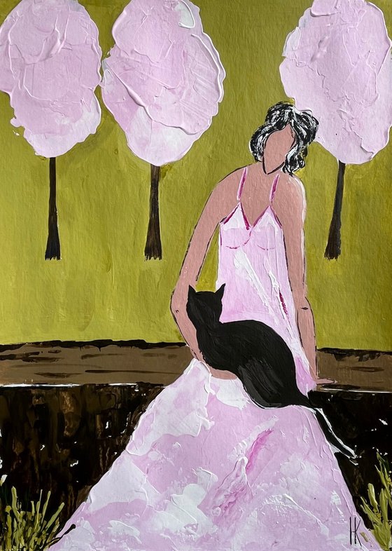 Woman Cat Painting