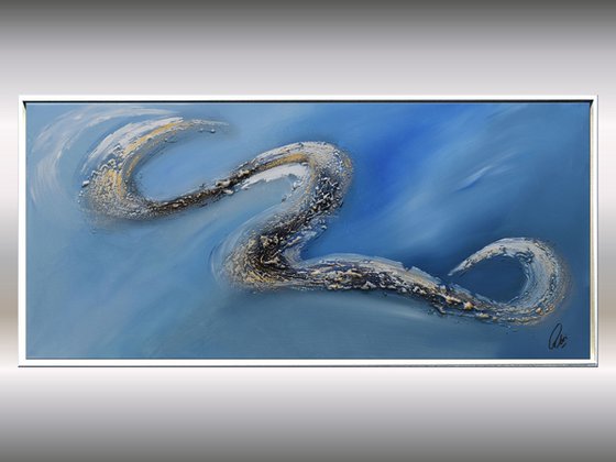 Blue Motion - Abstract Art - Acrylic Painting - Canvas Art - Framed Painting - Abstract Sea Painting - Ready to Hang