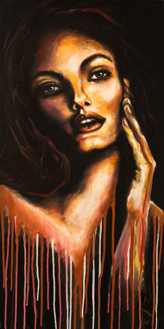 "..i will trust",Original acrylic painting on canvas 40x80x2cm.This is part of a series of paintings called "Femme totale""