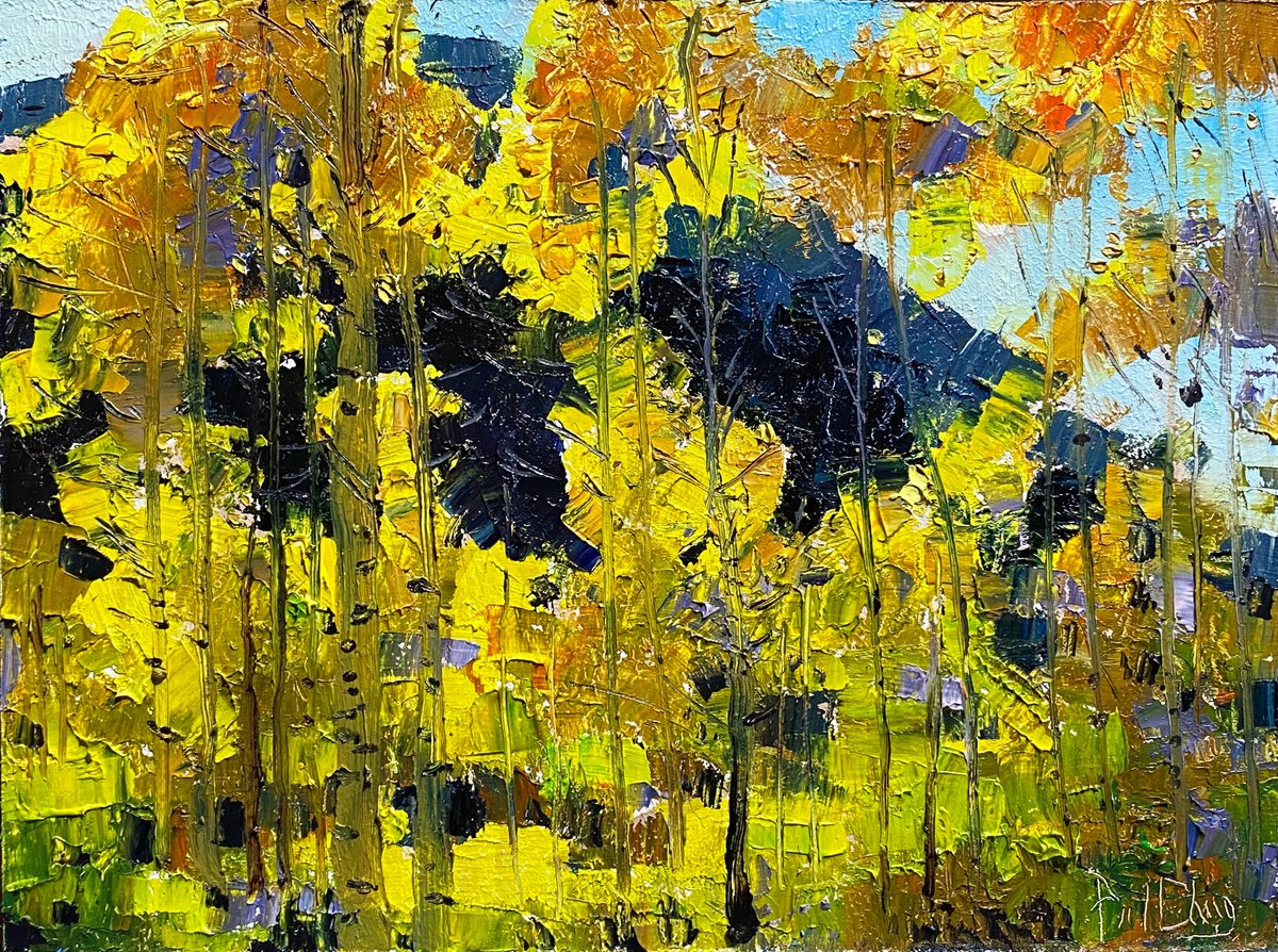 Impressionistic Landscape Oil Painting By Paul Cheng, 12 X 9", Fall Aspens, Original Artwork