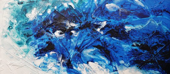 Reef Fracture 270cm x 120cm Blue White Textured Abstract Art