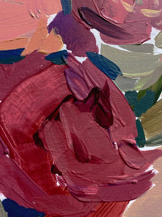 Peonies and Roses in a Crystal Vase