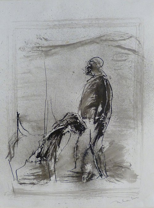 The man and the dog, 24x32 cm by Frederic Belaubre