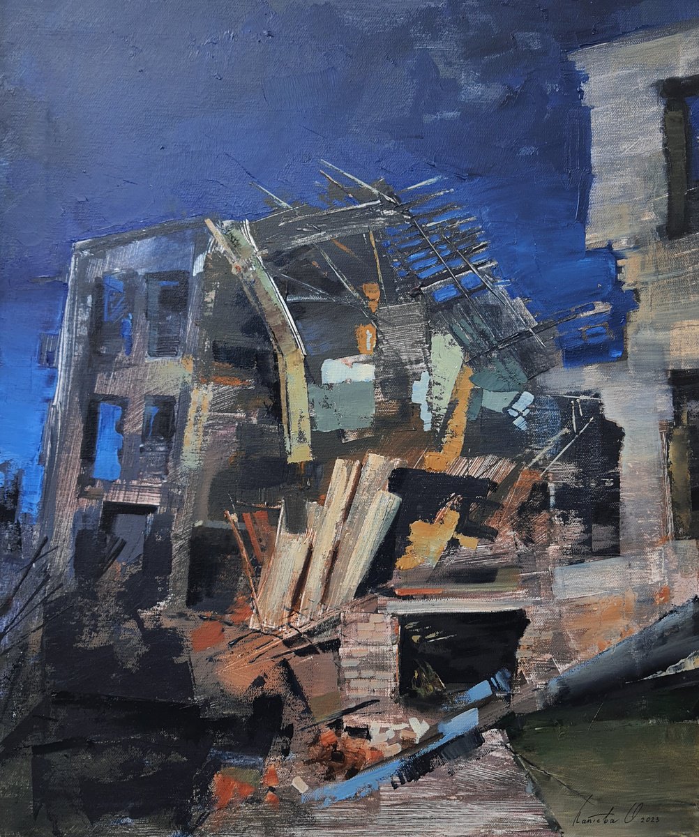 Cityscapes Painting By Olha Laptieva, 20 X 24", Broken Life, Original Artwork