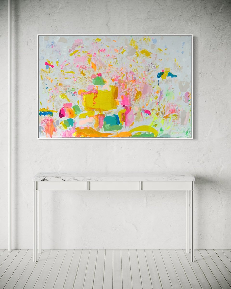 Organic Abstract Acrylic Painting By Kathryn Sillince, 60 X 40", 