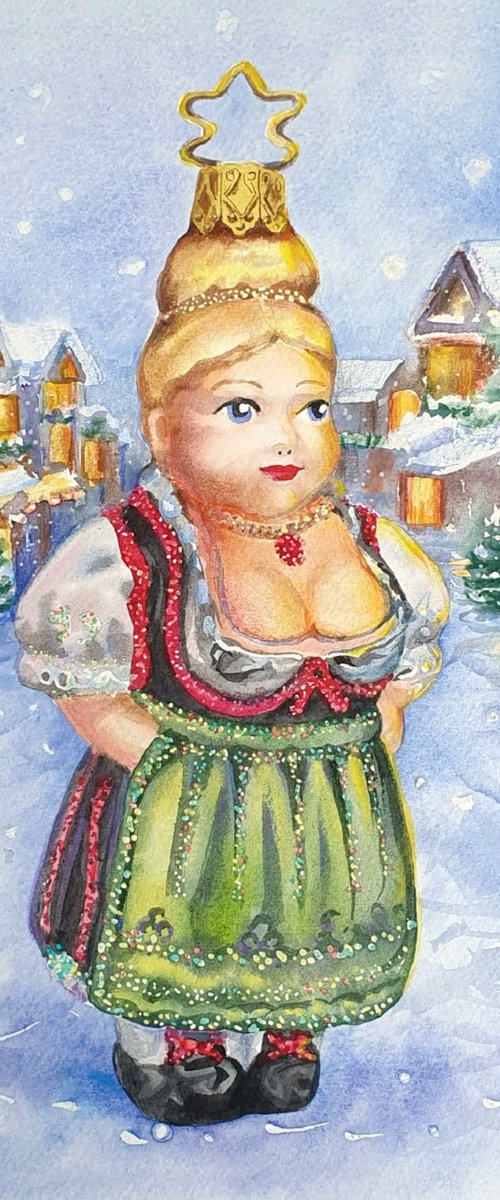 Christmas Fraulein by Natasha Sokolnikova Watercolour Artist