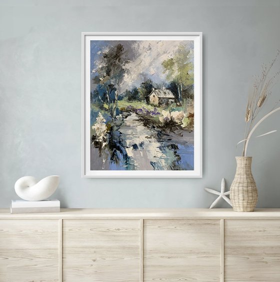 Quiet morning, forest cabin.