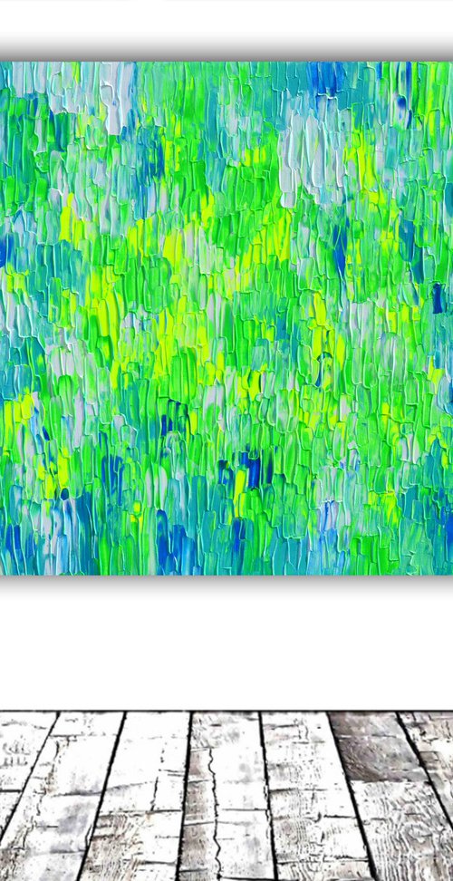 55x31.5'' Large Ready to Hang Blue Modern Relief Palette Knife Abstract Painting - XXXL Relief Blue by Soos Tiberiu