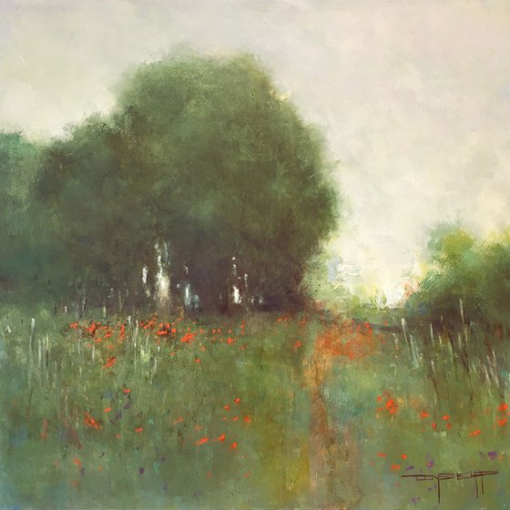 Spring Red Poppy Field flower field impressionist landscape