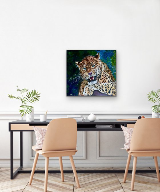 Leopard , wild cat,  original oil painting