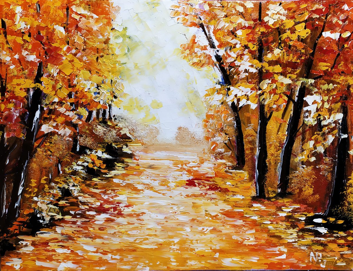 Impressionistic Landscape Oil Painting By Nataliia Plakhotnyk, 18 X 14", Autumn, Original Artwork
