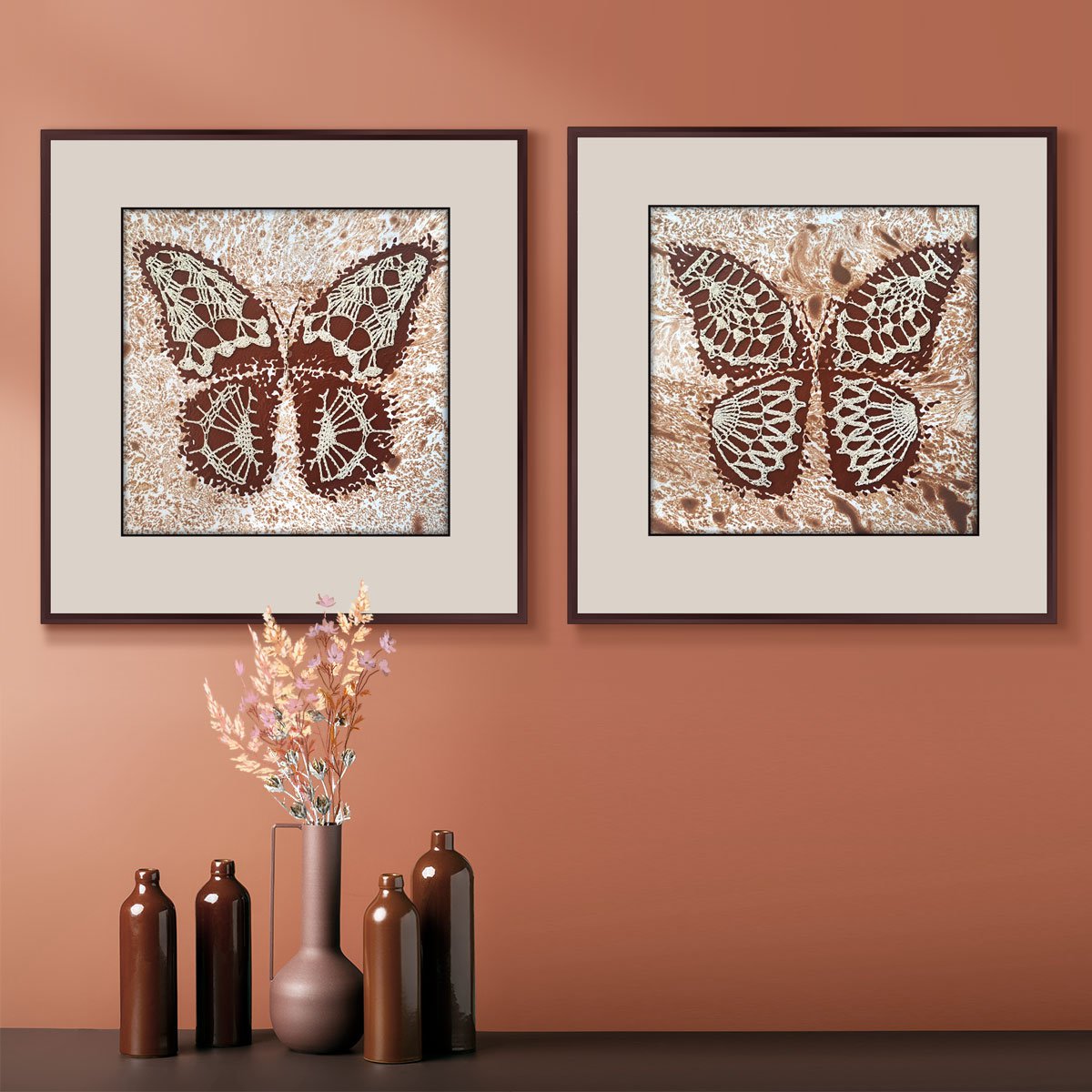 Caramel Butterflies, Set Of 2 By Mariia Raskin, 20 X 10, Artwork For Sale On Artfinder